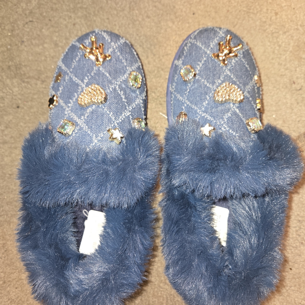 Blue Furry Platforms with Gold Charms